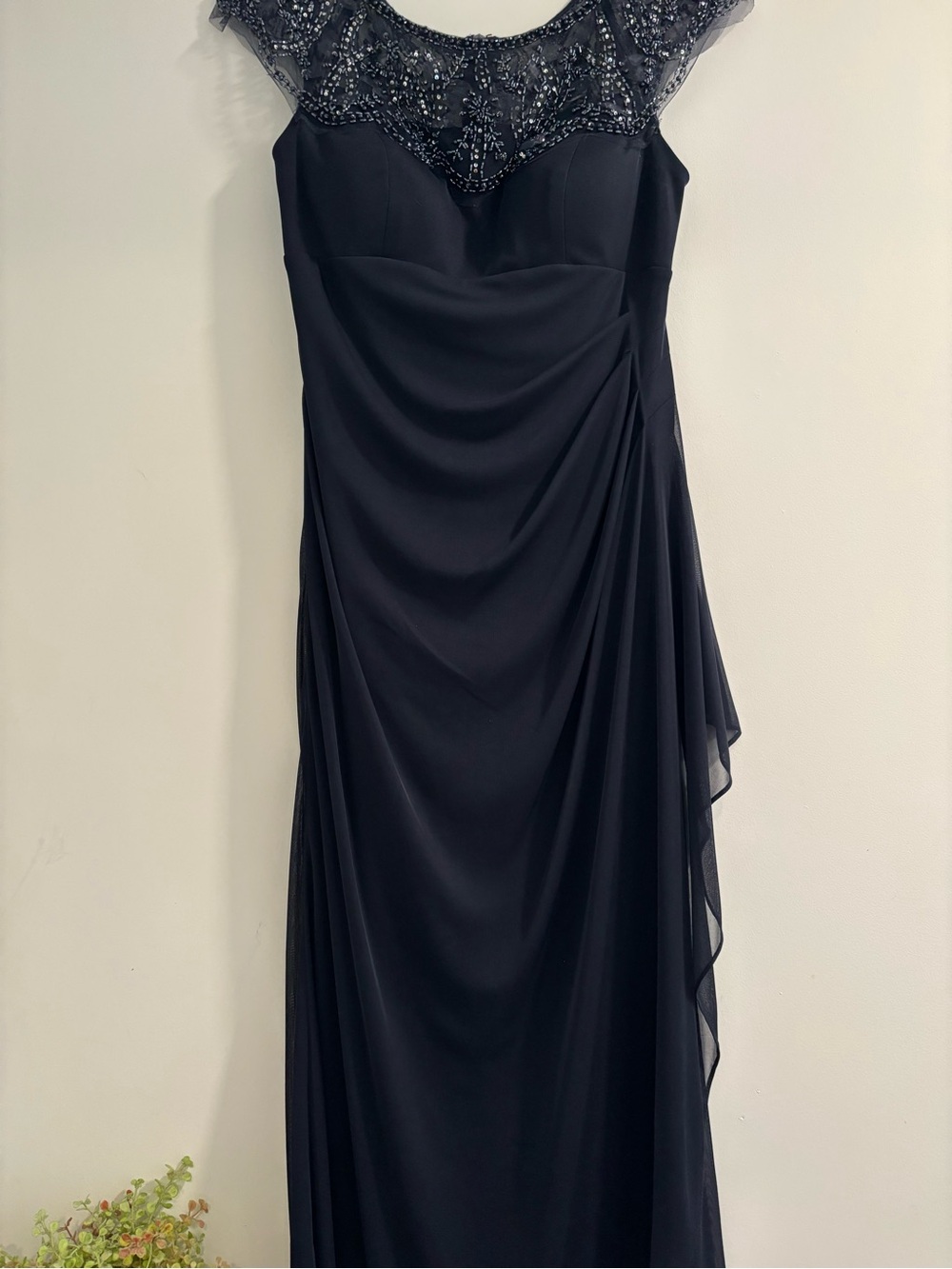 Xscape Women's Navy Blue Maxi Dress with Beaded Detail